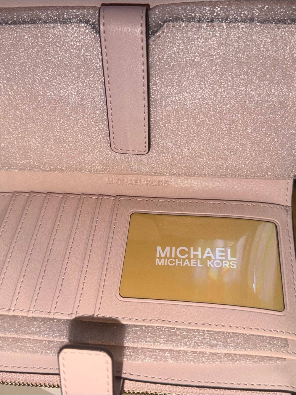 Michael Kors Beige Vanilla MK Logo Wristlet with Pink Trim